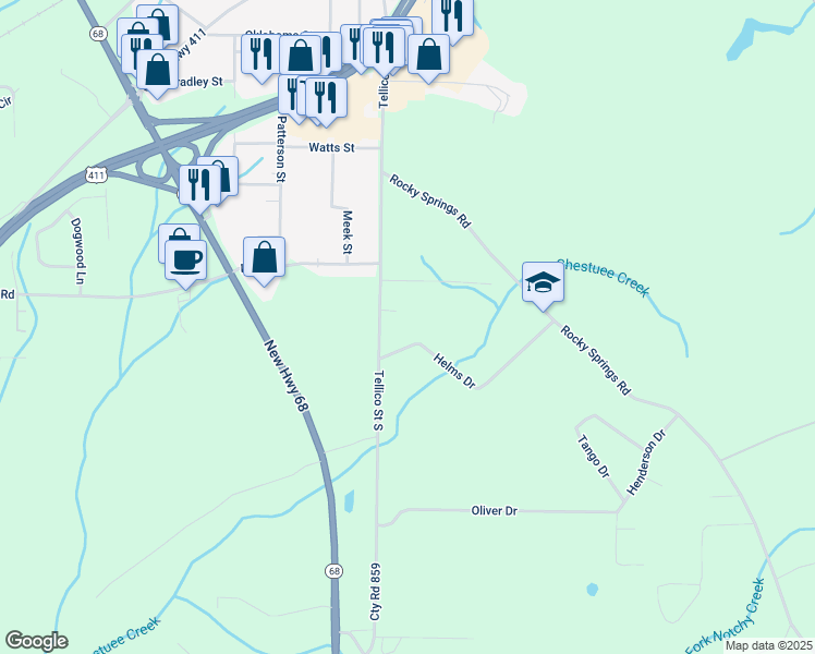 map of restaurants, bars, coffee shops, grocery stores, and more near 1117 Tellico Street South in Madisonville