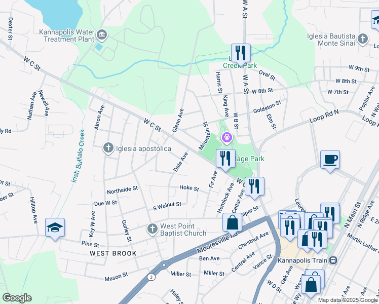 map of restaurants, bars, coffee shops, grocery stores, and more near 1009 West C Street in Kannapolis