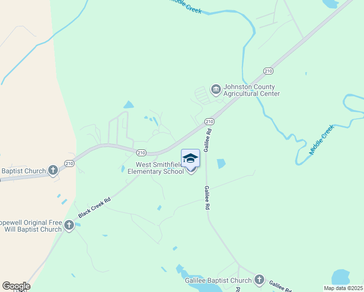 map of restaurants, bars, coffee shops, grocery stores, and more near 3027 North Carolina 210 in Smithfield