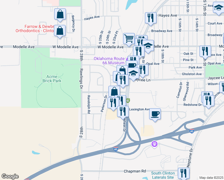 map of restaurants, bars, coffee shops, grocery stores, and more near 105 Rawlings Road in Clinton