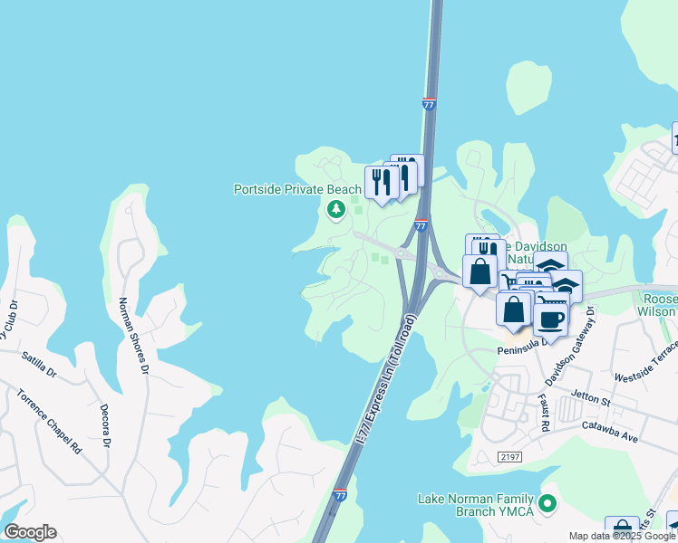 map of restaurants, bars, coffee shops, grocery stores, and more near 863 Southwest Drive in Davidson