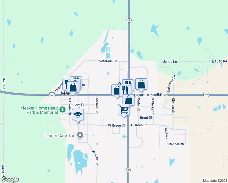 map of restaurants, bars, coffee shops, grocery stores, and more near 214 West Main Street in Meeker