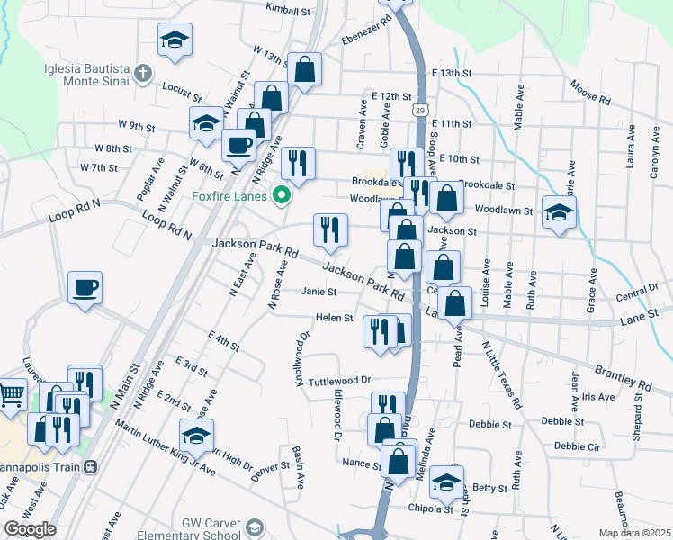 map of restaurants, bars, coffee shops, grocery stores, and more near 450 Jackson Park Road in Kannapolis