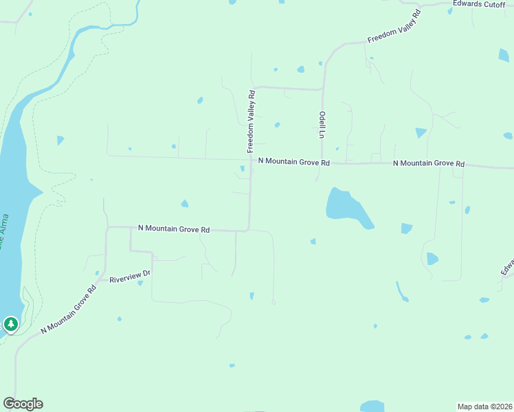 map of restaurants, bars, coffee shops, grocery stores, and more near 2108 North Mountain Grove Road in Alma