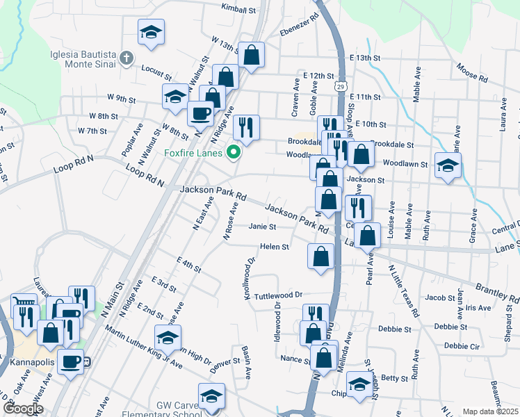 map of restaurants, bars, coffee shops, grocery stores, and more near 464 Jackson Park Road in Kannapolis