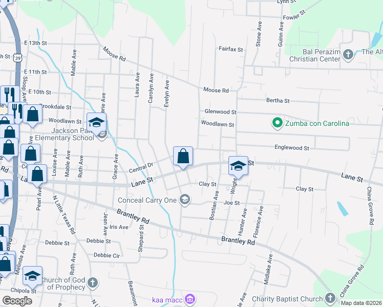 map of restaurants, bars, coffee shops, grocery stores, and more near 1806 Central Drive in Kannapolis