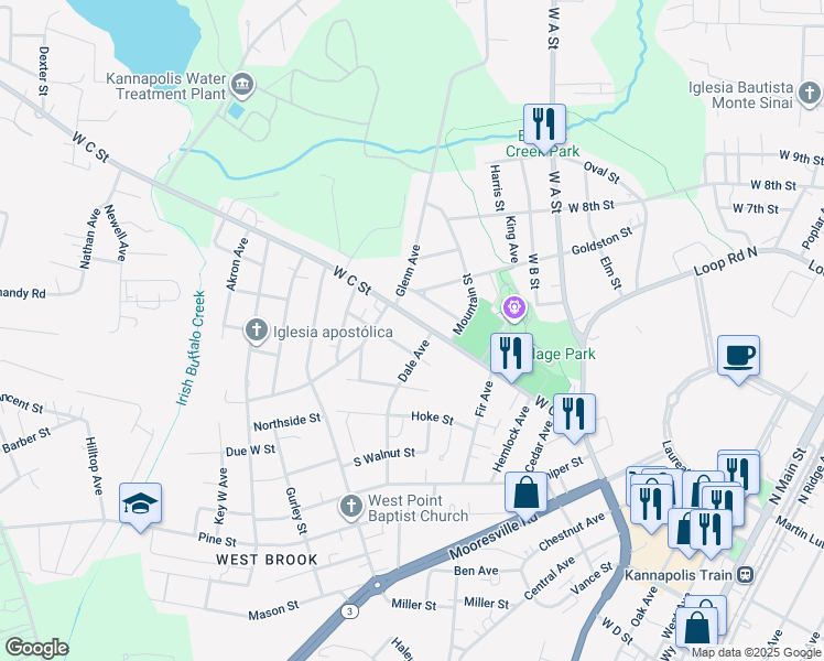 map of restaurants, bars, coffee shops, grocery stores, and more near 1009 West C Street in Kannapolis