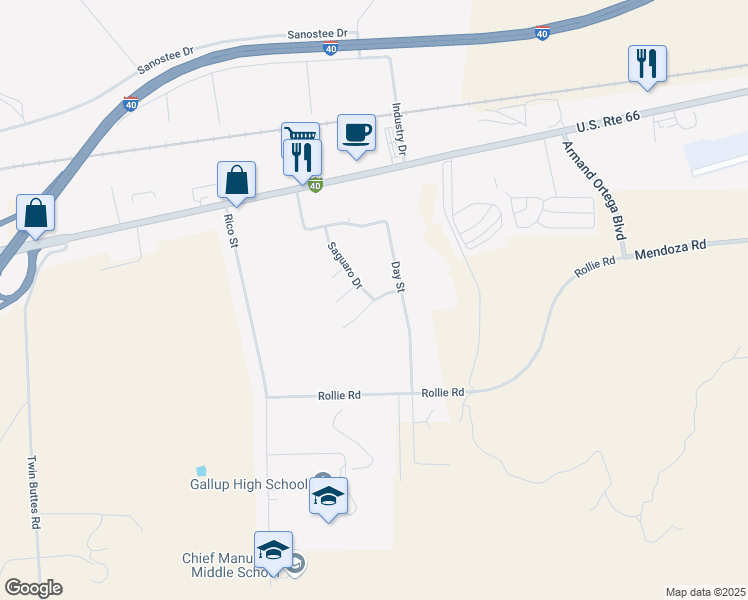 map of restaurants, bars, coffee shops, grocery stores, and more near 3003 Pueblo Court in Gallup