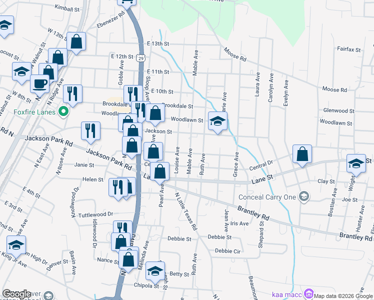 map of restaurants, bars, coffee shops, grocery stores, and more near 1102 Venus Street in Kannapolis