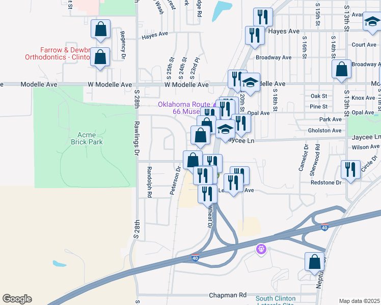 map of restaurants, bars, coffee shops, grocery stores, and more near 105 Rawlings Road in Clinton