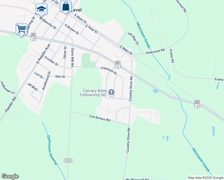 map of restaurants, bars, coffee shops, grocery stores, and more near 115 Oak Street in Clayton