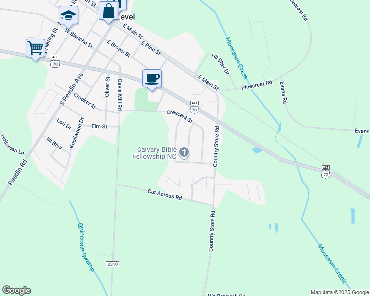 map of restaurants, bars, coffee shops, grocery stores, and more near 115 Oak Street in Clayton