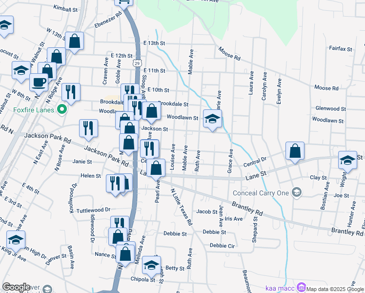 map of restaurants, bars, coffee shops, grocery stores, and more near 1102 Venus Street in Kannapolis