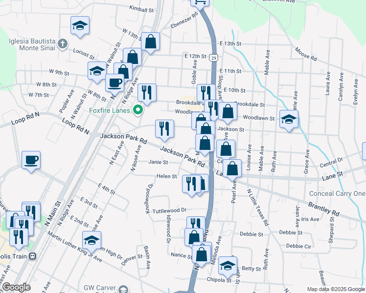 map of restaurants, bars, coffee shops, grocery stores, and more near 559 Jackson Park Road in Kannapolis