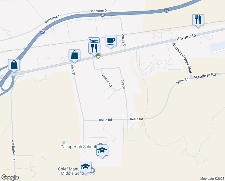 map of restaurants, bars, coffee shops, grocery stores, and more near 500 Saguaro Drive in Gallup