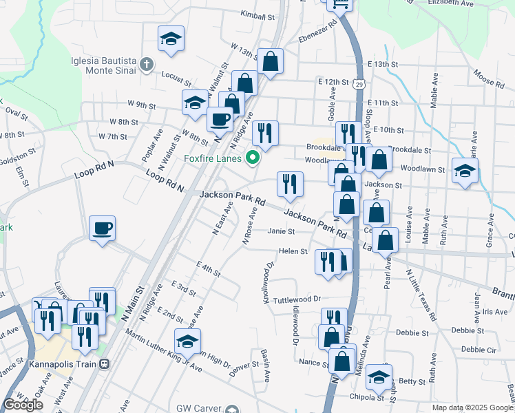 map of restaurants, bars, coffee shops, grocery stores, and more near 517 North Rose Avenue in Kannapolis