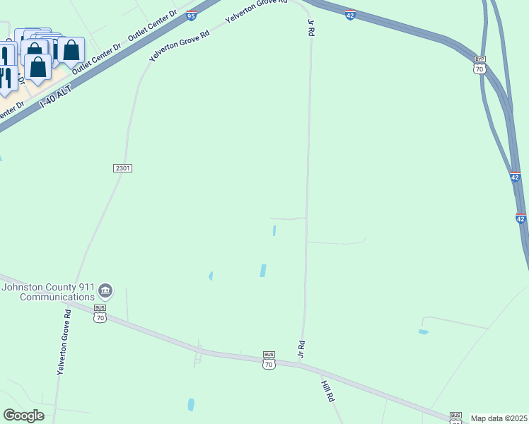 map of restaurants, bars, coffee shops, grocery stores, and more near 65 Yelverton Grove Road in Smithfield