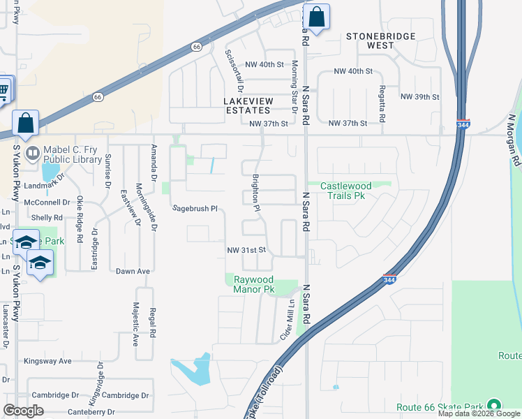 map of restaurants, bars, coffee shops, grocery stores, and more near 10704 Northwest 33rd Terrace in Yukon