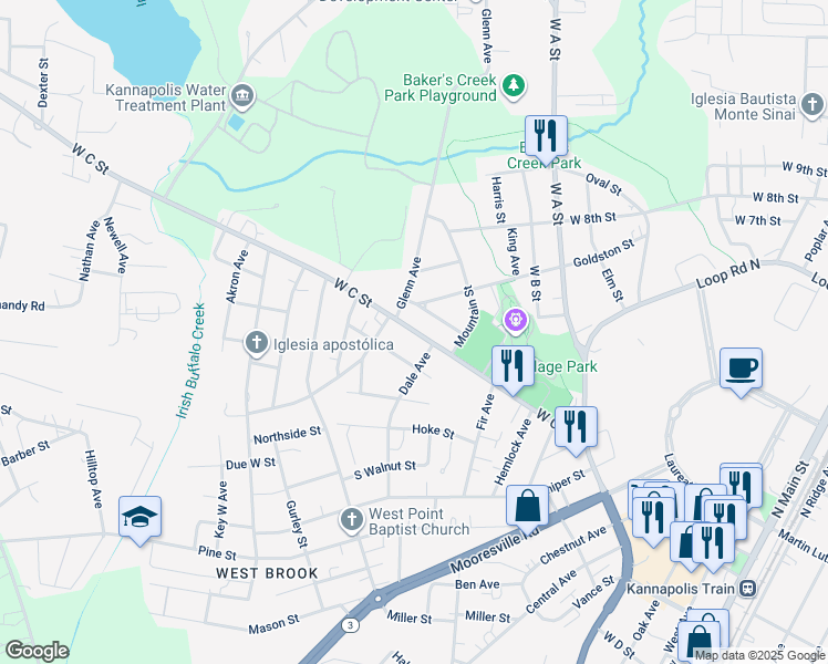 map of restaurants, bars, coffee shops, grocery stores, and more near 1017 West C Street in Kannapolis