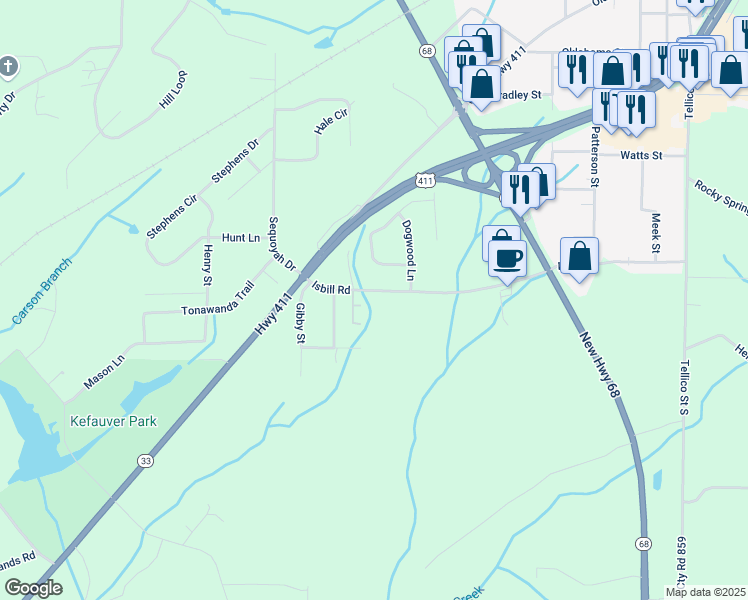 map of restaurants, bars, coffee shops, grocery stores, and more near 529 Isbill Road in Madisonville