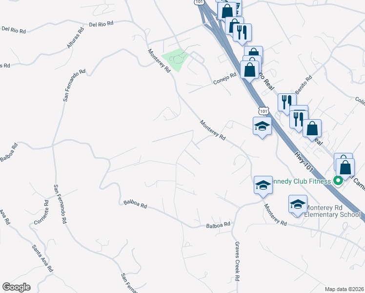 map of restaurants, bars, coffee shops, grocery stores, and more near 2480 Ardilla Road in Atascadero