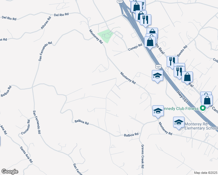 map of restaurants, bars, coffee shops, grocery stores, and more near 2480 Ardilla Road in Atascadero