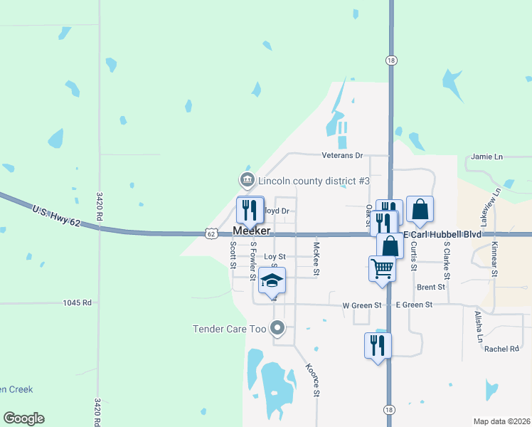 map of restaurants, bars, coffee shops, grocery stores, and more near 611 Floyd Drive in Meeker