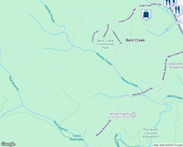map of restaurants, bars, coffee shops, grocery stores, and more near 342 Donnybrook Drive in Asheville