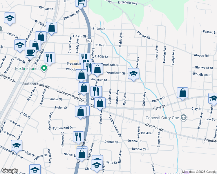 map of restaurants, bars, coffee shops, grocery stores, and more near 1100 Jackson Street in Kannapolis