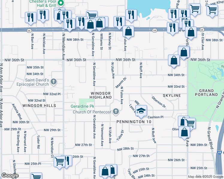 map of restaurants, bars, coffee shops, grocery stores, and more near 3409 North Utah Avenue in Oklahoma City