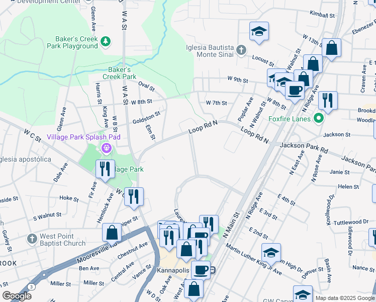 map of restaurants, bars, coffee shops, grocery stores, and more near 399 Biotechnology Lane in Kannapolis