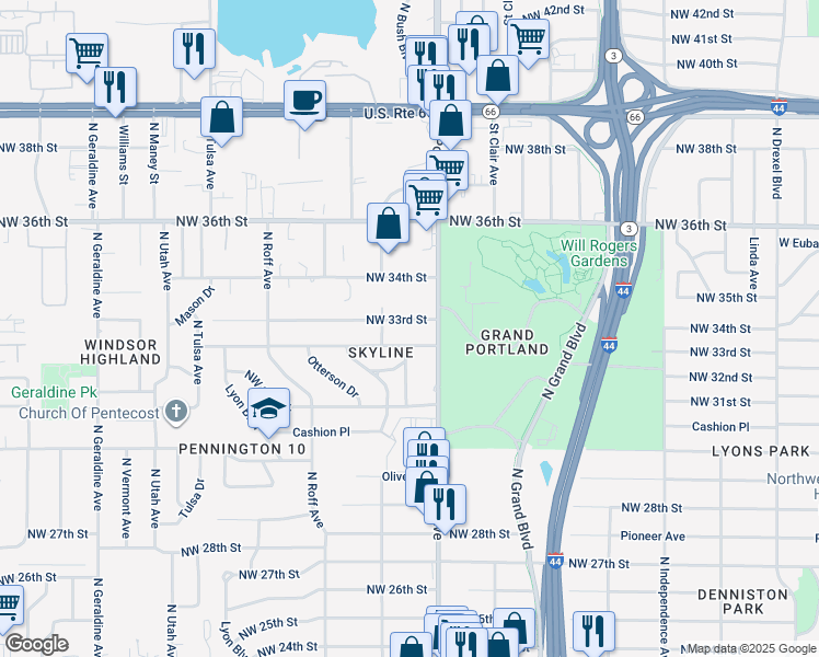 map of restaurants, bars, coffee shops, grocery stores, and more near 3701 Northwest 33rd Street in Oklahoma City