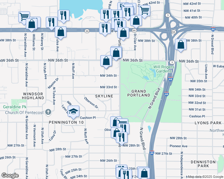map of restaurants, bars, coffee shops, grocery stores, and more near 3701 Northwest 33rd Street in Oklahoma City