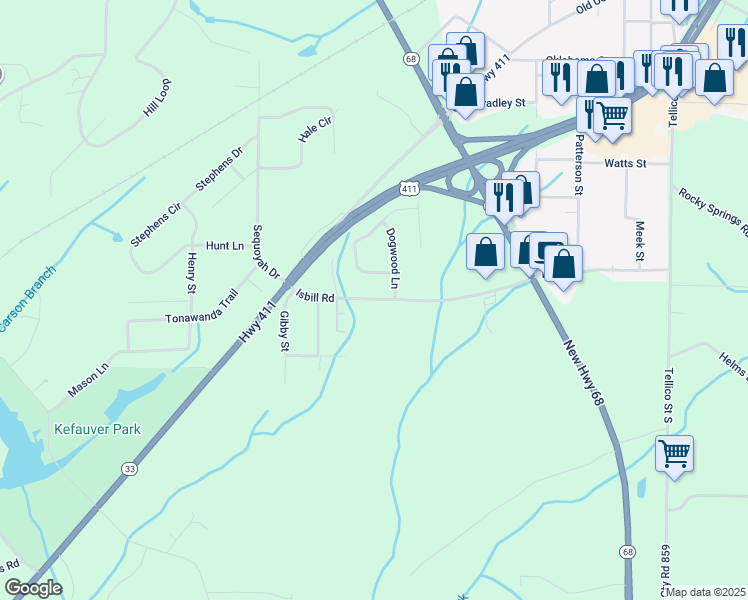 map of restaurants, bars, coffee shops, grocery stores, and more near 158 Dogwood Lane in Madisonville