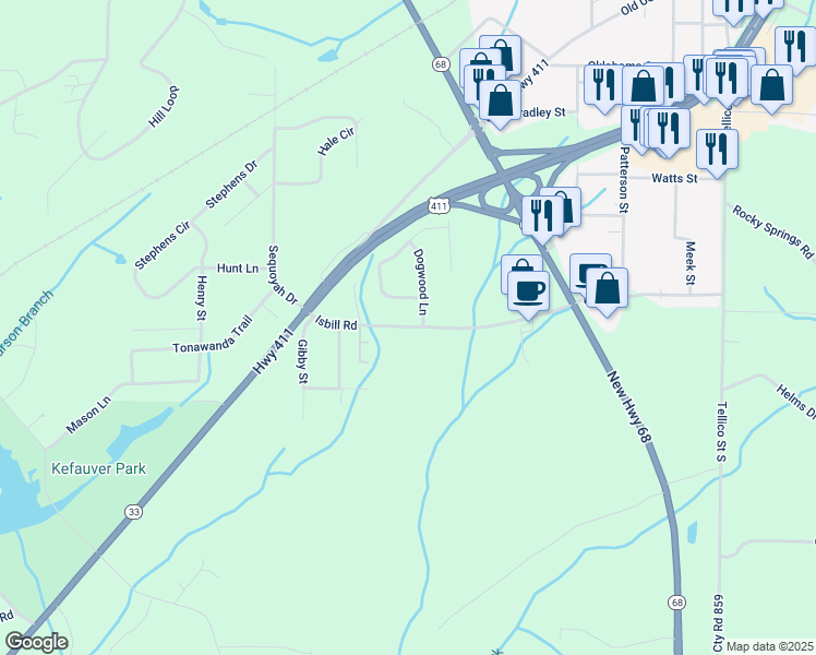 map of restaurants, bars, coffee shops, grocery stores, and more near 529 Isbill Road in Madisonville