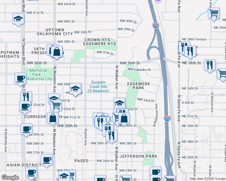 map of restaurants, bars, coffee shops, grocery stores, and more near 428 Northwest 34th Street in Oklahoma City