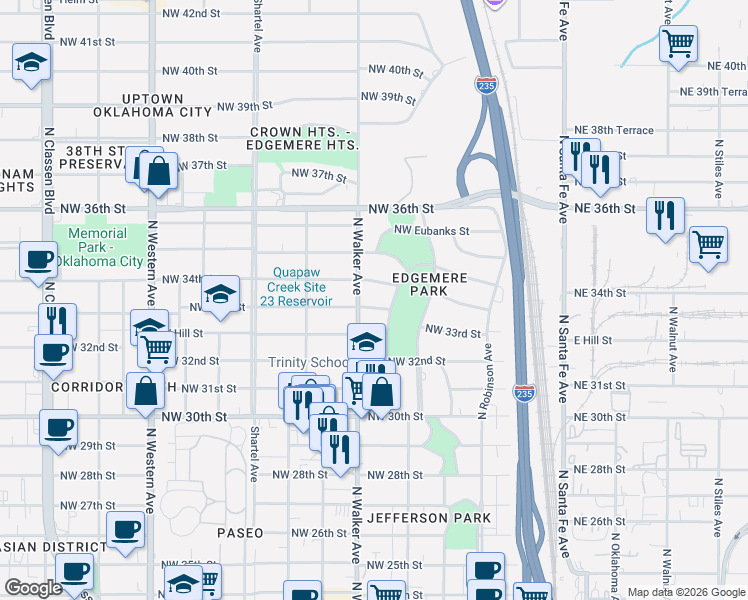 map of restaurants, bars, coffee shops, grocery stores, and more near 428 Northwest 34th Street in Oklahoma City