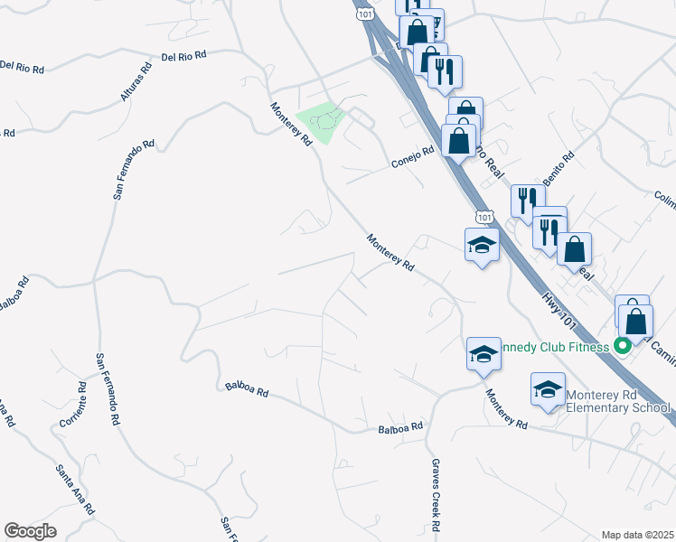 map of restaurants, bars, coffee shops, grocery stores, and more near 2480 Ardilla Road in Atascadero