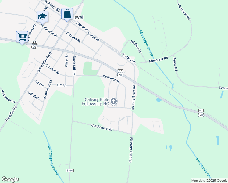 map of restaurants, bars, coffee shops, grocery stores, and more near 109 Oak Street in Clayton