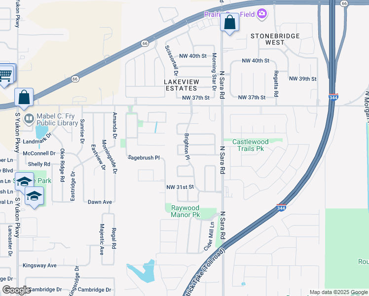 map of restaurants, bars, coffee shops, grocery stores, and more near 10700 Northwest 34th Terrace in Yukon