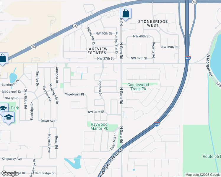 map of restaurants, bars, coffee shops, grocery stores, and more near 10616 Northwest 34th Terrace in Yukon