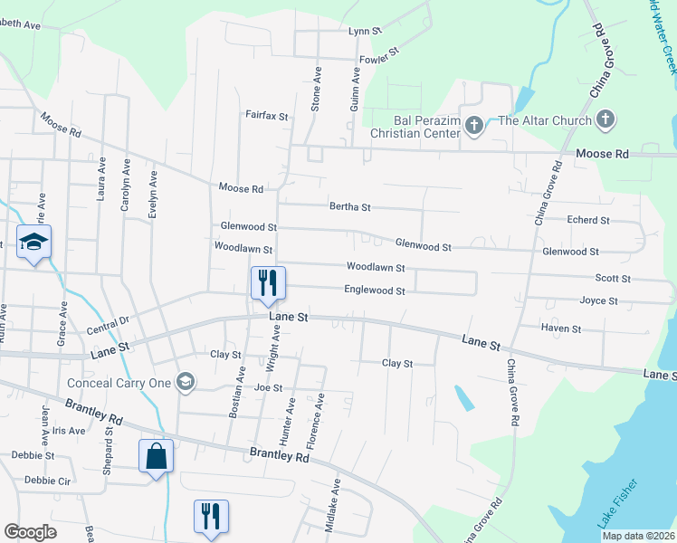map of restaurants, bars, coffee shops, grocery stores, and more near 2116 Woodlawn Street in Kannapolis