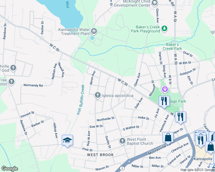 map of restaurants, bars, coffee shops, grocery stores, and more near 1240 Beuna Street in Kannapolis