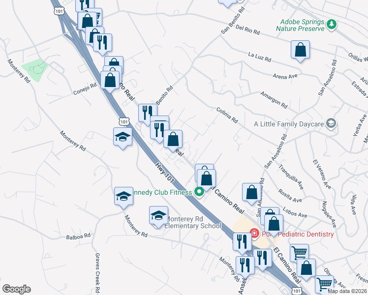 map of restaurants, bars, coffee shops, grocery stores, and more near 3255 El Camino Real in Atascadero