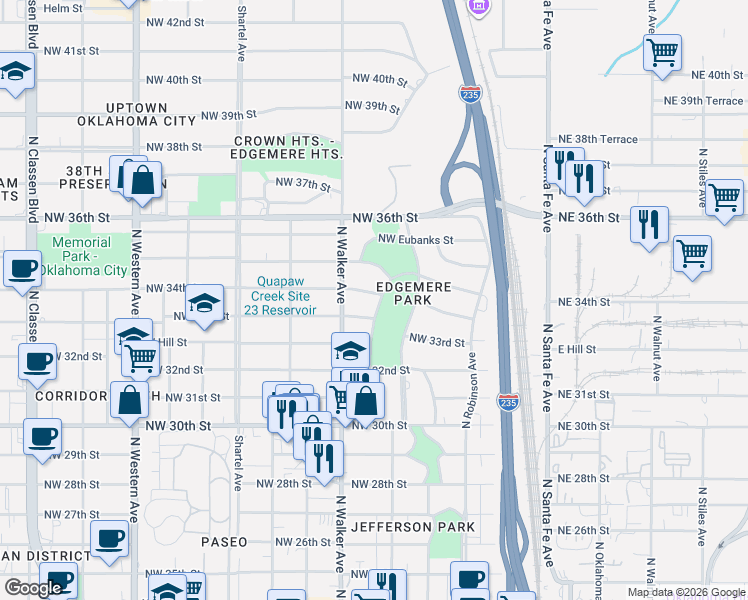 map of restaurants, bars, coffee shops, grocery stores, and more near 400 Northwest 34th Street in Oklahoma City