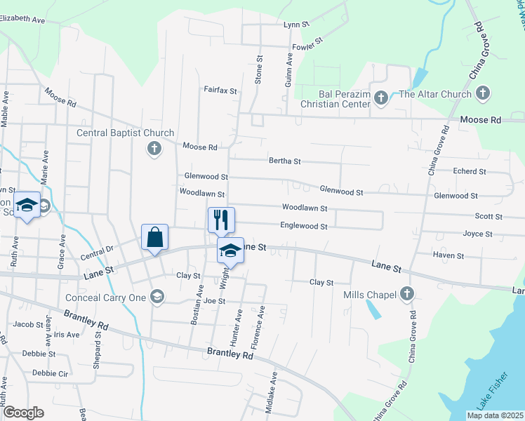 map of restaurants, bars, coffee shops, grocery stores, and more near 2112 Woodlawn Street in Kannapolis