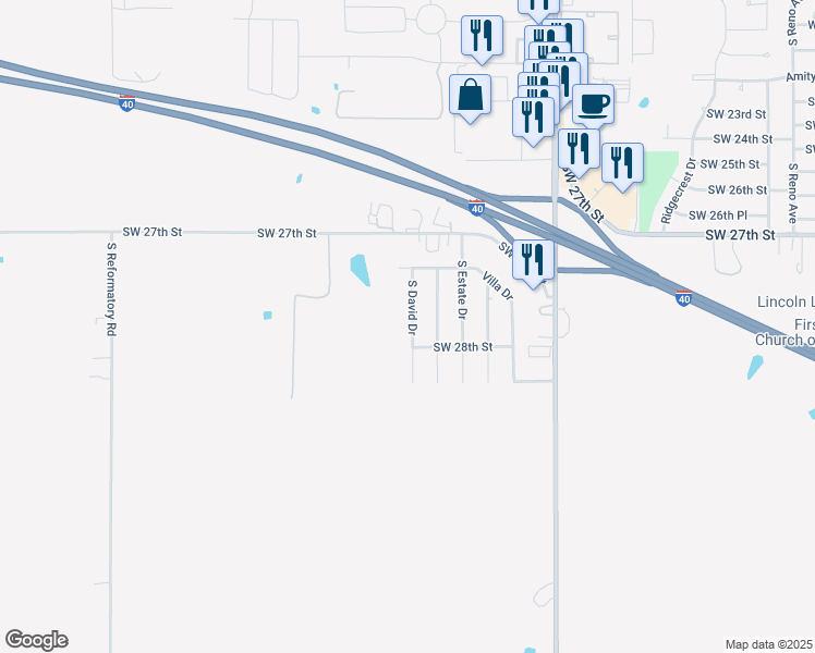map of restaurants, bars, coffee shops, grocery stores, and more near 2722 South David Drive in El Reno