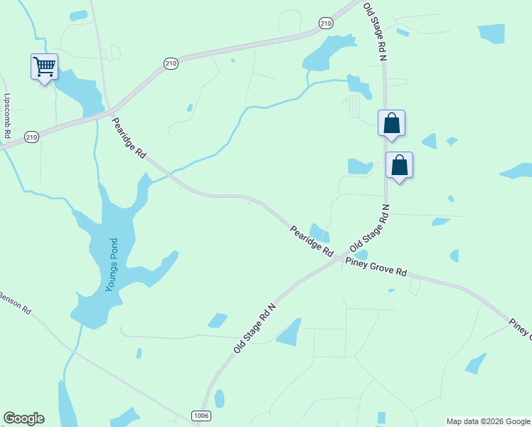 map of restaurants, bars, coffee shops, grocery stores, and more near 2244 Pearidge Road in Angier