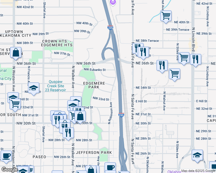 map of restaurants, bars, coffee shops, grocery stores, and more near 228 Northwest 35th Street in Oklahoma City