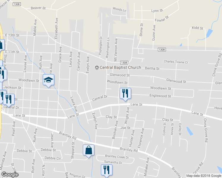 map of restaurants, bars, coffee shops, grocery stores, and more near 1907 Poppy Lane in Kannapolis